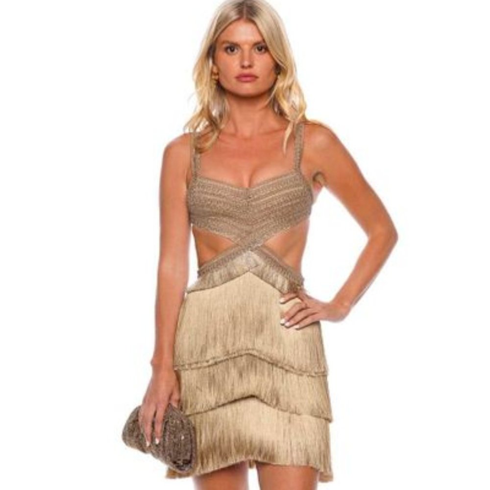 Patbo Women's Metallic Fringe Trim Mini Dress